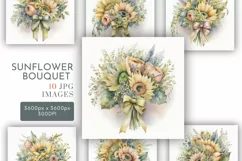 Sunflower Bouquets | Watercolour Clipart JPG Product Image 1