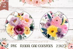 Floral Car Coasters, Watercolor Peony Coaster Template Product Image 1