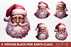 Vintage Black Pink Santa Claus Sublimation PNG Product Image 1