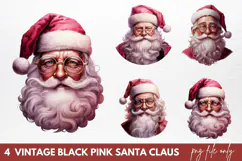 Vintage Black Pink Santa Claus Sublimation PNG Product Image 1