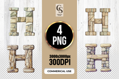 Stone Wood Letter H Alphabet Clipart Sublimation PNG Product Image 1
