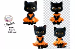Black Cat, Orange, Ephemera, PNG, watercolor, Clipart Product Image 1