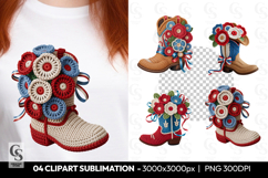 Patriotic Floral Cowboy Boot Clipart Sublimation PNG Product Image 1