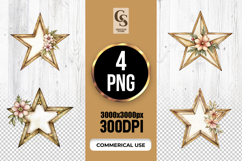 Golden Floral Star Frame Clipart Sublimation PNG Product Image 1