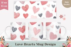 Pink Love Mug Design, Cartoon Hearts Mug Wrap Product Image 1