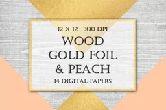 Wood & Gold Foil & Peach Digital Paper Product Image 1
