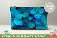 Blue Hydrangea Cosmetic Bag, Floral Bag Design Product Image 1