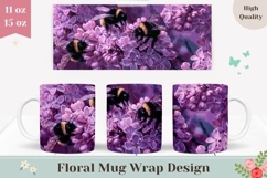 Lilac Mug Design, Summer Mug Sublimation, Cute Bee Mug Wrap Product Image 1