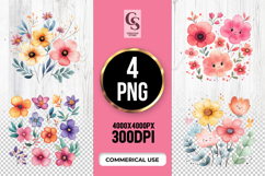 Cute Flower Watercolor Spring Floral Clipart Sublimation PNG Product Image 1