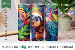 Sloth Tumbler Wrap Design, Tropical Leaves Tumbler Design Product Image 1