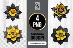 Yellow and Black 3D Flower Clipart Sublimation PNG Product Image 1