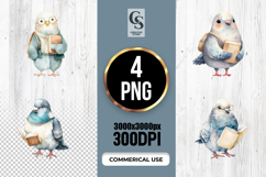 Cute Reading Pigeon School Clipart Sublimation PNG Product Image 1