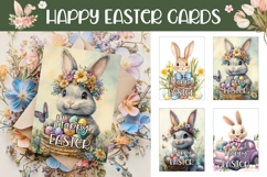 Happy Easter Card Printable, Watercolor Easter Bunny PNG Product Image 1
