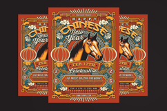 Red Chinese New Year Year Of The Horse Retro Flyer Product Image 1