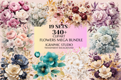 Flowers Mega Clipart Bundle, Floral Clipart, Huge Bundle Product Image 1