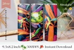 Green Frog Tumbler Wrap, Neon Tropical Leaves Tumbler PNG Product Image 1