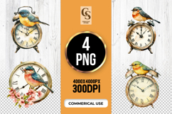 Vintage Bird Clock Watercolor Clipart Sublimation PNG Product Image 1