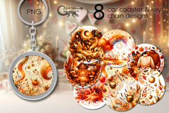 Golden Autumn | 8 Fall Car coaster &amp; key chain designs, PNG Product Image 1