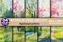 Watercolor Spring Landscapes Pack Digital Paper Background B Product Image 2