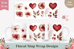 Love Hearts Mug Design, Watercolor Flowers Mug Template Product Image 1