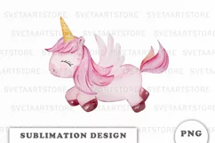 Watercolor cute unicorn sublimation png Product Image 1