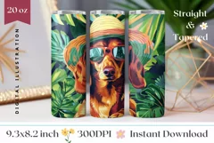 Summer Dog Tumbler Wrap Design, Dachshund Tumbler Design Product Image 1