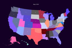 USA States Map Labeled Abbreviations with Color Coded Region Product Image 1