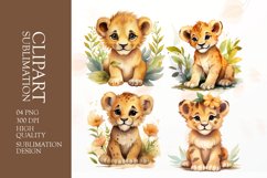 Watercolor floral lion sublimation clipart png Product Image 1