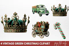Vintage Green Christmas Clipart PNG Product Image 1