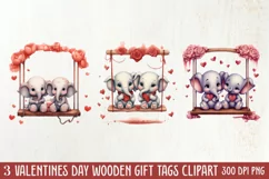Valentine Animal On Swings Clipart, Valentine Animal Clipart Product Image 1