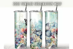 Butterfly Watercolor Flowers 20oz Tumbler Wrap Product Image 1