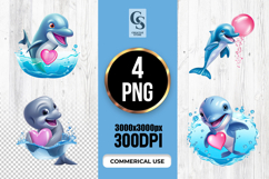 Cute Dolphin With Heart Clipart Sublimation PNG Product Image 1