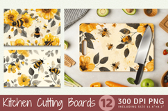 Yellow Floral Honeybees Cutting Boards sublimation Designs Product Image 1