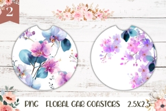 Watercolor Flowers Car Coasters, Flowers Round Coaster PNG Product Image 1