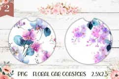 Watercolor Flowers Car Coasters, Flowers Round Coaster PNG Product Image 1