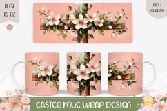 Floral Christian Cross Mug Wrap, Easter Mug Sublimation Product Image 1