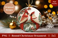 3D Christmas Round Sign, 3D Christmas Birds Ornament PNG Product Image 1