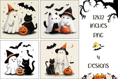 Cartoon Halloween Ghost Backgrounds, Halloween Cat PNG Product Image 1