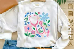 Floral Nurse Medical PNG, Stethoscope Flower Sublimation Product Image 1