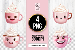 Cute Pink Hot Chocolate Mug Clipart Sublimation PNG Product Image 1
