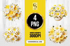 Yellow and White Daisy Flower Clipart Sublimation PNG Product Image 1