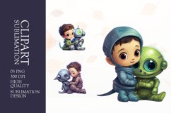 Cute alien with boy clipart sublimation png Product Image 1