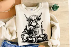Highland Cow & Tractor svg Design | Svg Cut File | Shirt Svg Product Image 2