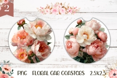 Peony Flowers Car Coasters, Flowers Round Coaster Designs Product Image 1