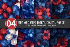 Red and Blue Floral Digital Paper Product Image 1