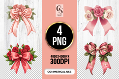 Rose Ribbon Bow Clipart Sublimation PNG Product Image 1