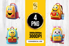 Cute Face School Backpack Character Clipart Sublimation PNG Product Image 1