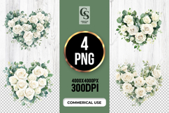 White Rose Heart Eucalyptus Floral Clipart Sublimation PNG Product Image 1