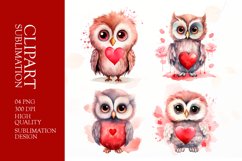 Watercolor owl Couples, Valentines Day Clipart Sublimation Product Image 1