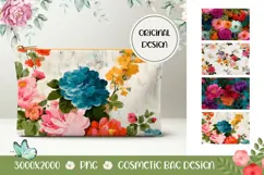 Peony Cosmetic Bag, Vintage Flowers Cosmetic Bag Print Product Image 1